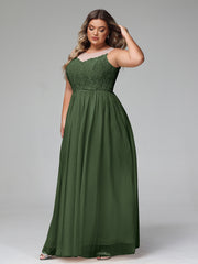 Robe Longue en Dentelle Et Tulle à Décolleté Illusion Olive Verte Grande Taille