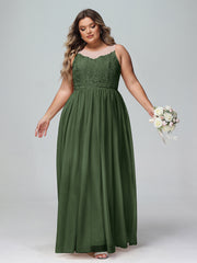 Robe Longue en Dentelle Et Tulle à Décolleté Illusion Olive Verte Grande Taille