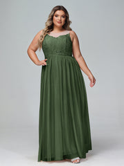 Robe Longue en Dentelle Et Tulle à Décolleté Illusion Olive Verte Grande Taille