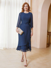 Robe en Mousseline Longueur de Mollet avec Veste Bleu Marine