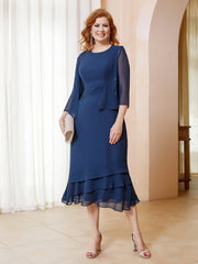 Robe en Mousseline Longueur de Mollet avec Veste Bleu Marine