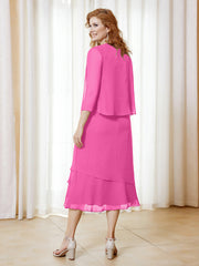 Robe en Mousseline Longueur de Mollet avec Veste Azalée Grande Taille