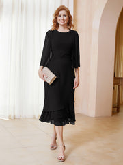 Robe en Mousseline Longueur de Mollet avec Veste Noir Grande Taille