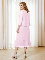 Robe en Mousseline Longueur de Mollet avec Veste Rose Pâle