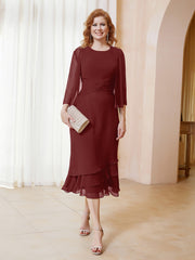Robe en Mousseline Longueur de Mollet avec Veste Bordeaux