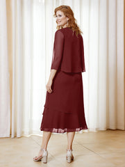 Robe en Mousseline Longueur de Mollet avec Veste Bordeaux