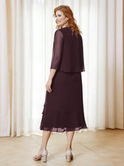 Robe en Mousseline Longueur de Mollet avec Veste Cabernet Grande Taille