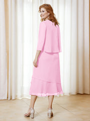 Robe en Mousseline Longueur de Mollet avec Veste Rose Bonbon