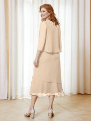 Robe en Mousseline Longueur de Mollet avec Veste Champagne Grande Taille