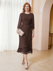 Robe en Mousseline Longueur de Mollet avec Veste Chocolat Grande Taille
