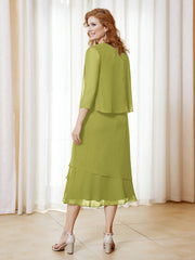 Robe en Mousseline Longueur de Mollet avec Veste Trèfle Grande Taille