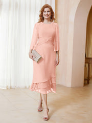 Robe en Mousseline Longueur de Mollet avec Veste Corail