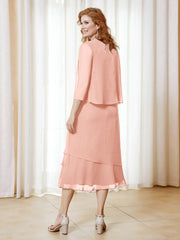 Robe en Mousseline Longueur de Mollet avec Veste Corail Grande Taille