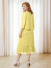 Robe en Mousseline Longueur de Mollet avec Veste Jonquille Grande Taille