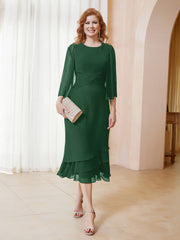 Robe en Mousseline Longueur de Mollet avec Veste Vert Foncé Grande Taille