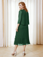 Robe en Mousseline Longueur de Mollet avec Veste Vert Foncé