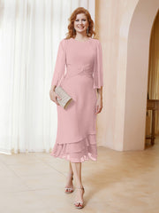 Robe en Mousseline Longueur de Mollet avec Veste Rose Poudré Grande Taille