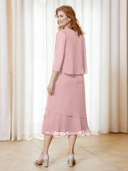 Robe en Mousseline Longueur de Mollet avec Veste Rose Poudré