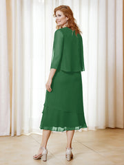 Robe en Mousseline Longueur de Mollet avec Veste Emeraude