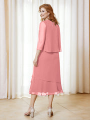 Robe en Mousseline Longueur de Mollet avec Veste Flamant