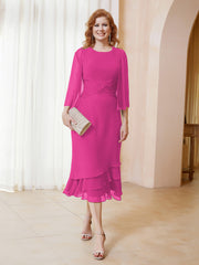 Robe en Mousseline Longueur de Mollet avec Veste Fuchsia Grande Taille
