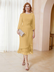 Robe en Mousseline Longueur de Mollet avec Veste Or