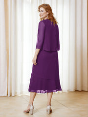 Robe en Mousseline Longueur de Mollet avec Veste Raisin