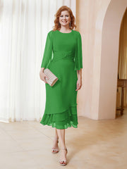 Robe en Mousseline Longueur de Mollet avec Veste Vert Grande Taille