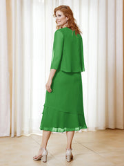 Robe en Mousseline Longueur de Mollet avec Veste Vert Grande Taille