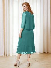 Robe en Mousseline Longueur de Mollet avec Veste Jade
