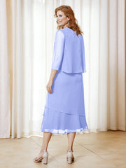 Robe en Mousseline Longueur de Mollet avec Veste Lavande