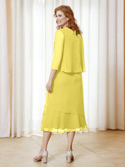 Robe en Mousseline Longueur de Mollet avec Veste Citron Grande Taille