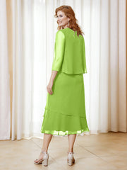 Robe en Mousseline Longueur de Mollet avec Veste Vert Citron Grande Taille