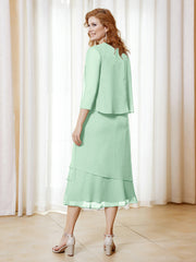 Robe en Mousseline Longueur de Mollet avec Veste Vert Menthe Grande Taille