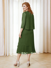 Robe en Mousseline Longueur de Mollet avec Veste Mousse Grande Taille