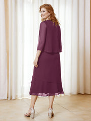 Robe en Mousseline Longueur de Mollet avec Veste Mûre Grande Taille