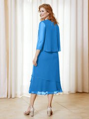Robe en Mousseline Longueur de Mollet avec Veste Bleu Océan