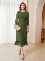Robe en Mousseline Longueur de Mollet avec Veste Olive Verte Grande Taille