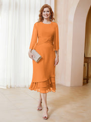 Robe en Mousseline Longueur de Mollet avec Veste Orange Grande Taille