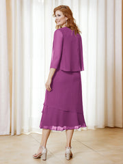 Robe en Mousseline Longueur de Mollet avec Veste Orchidee