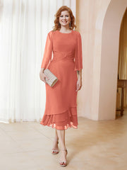 Robe en Mousseline Longueur de Mollet avec Veste Papaye Grande Taille