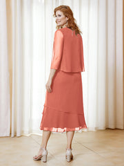 Robe en Mousseline Longueur de Mollet avec Veste Papaye Grande Taille
