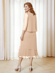 Robe en Mousseline Longueur de Mollet avec Veste Pêche Grande Taille