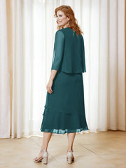 Robe en Mousseline Longueur de Mollet avec Veste Paon