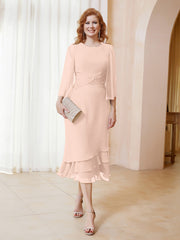 Robe en Mousseline Longueur de Mollet avec Veste Rose Perle Grande Taille