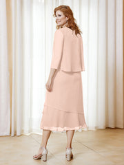 Robe en Mousseline Longueur de Mollet avec Veste Rose Perle Grande Taille