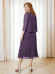 Robe en Mousseline Longueur de Mollet avec Veste Plum Grande Taille