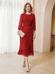 Robe en Mousseline Longueur de Mollet avec Veste Rouge Grande Taille