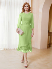 Robe en Mousseline Longueur de Mollet avec Veste Sauge Grande Taille