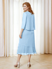 Robe en Mousseline Longueur de Mollet avec Veste Bleu Ciel